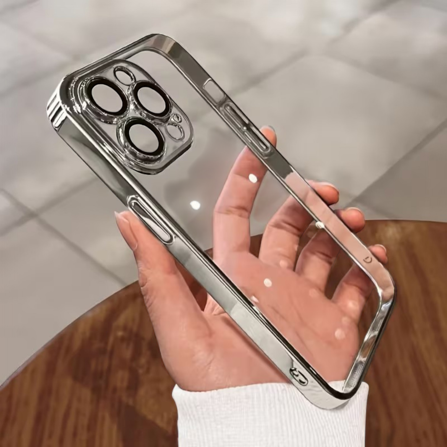 Anti Yellow Transparent Silver Border iPhone Case